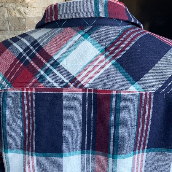 Orvis long sleeve snap closure fleece lined navy red white green shacket flannel - Picture 9 of 15